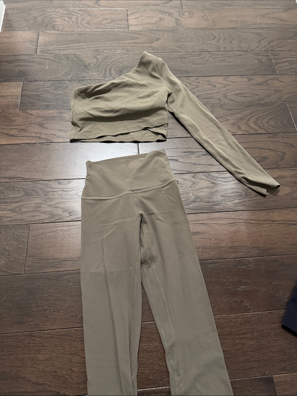 lululemon athletica High-Waist Ribbed Leggings & One-Shoulder Top — Olive